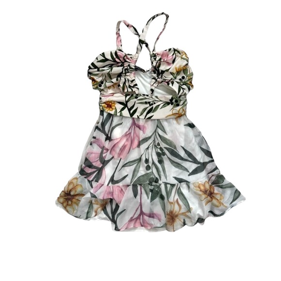 PatBo Jasmine Cutout Mini Dress Sexy Honeymoon Floral Ruffle Criss Cross Large - Picture 5 of 16